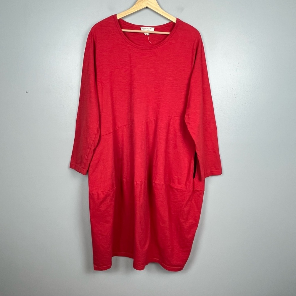 Orientique Naturally Australian red 100% organic cotton lagenlook dress, XL.